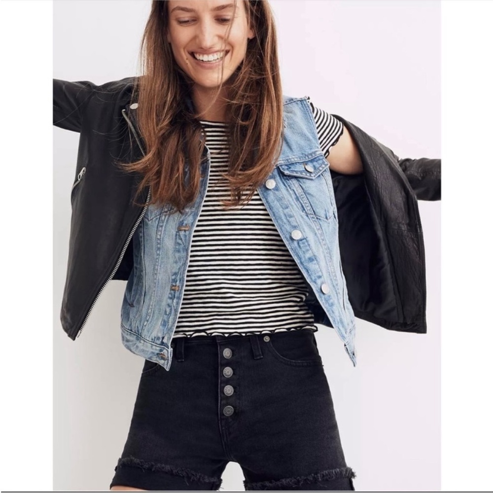 MADEWELL high rise denim boyshorts in faded black: button-through edition